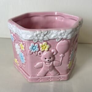 Napco Whimsical Pink and White Ceramic Planter
